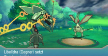 In Pokémon Omega Rubin und Pokémon Alpha Saphir kann Rayquaza eine Mega-Entwicklung durchführen