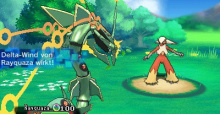 In Pokémon Omega Rubin und Pokémon Alpha Saphir kann Rayquaza eine Mega-Entwicklung durchführen